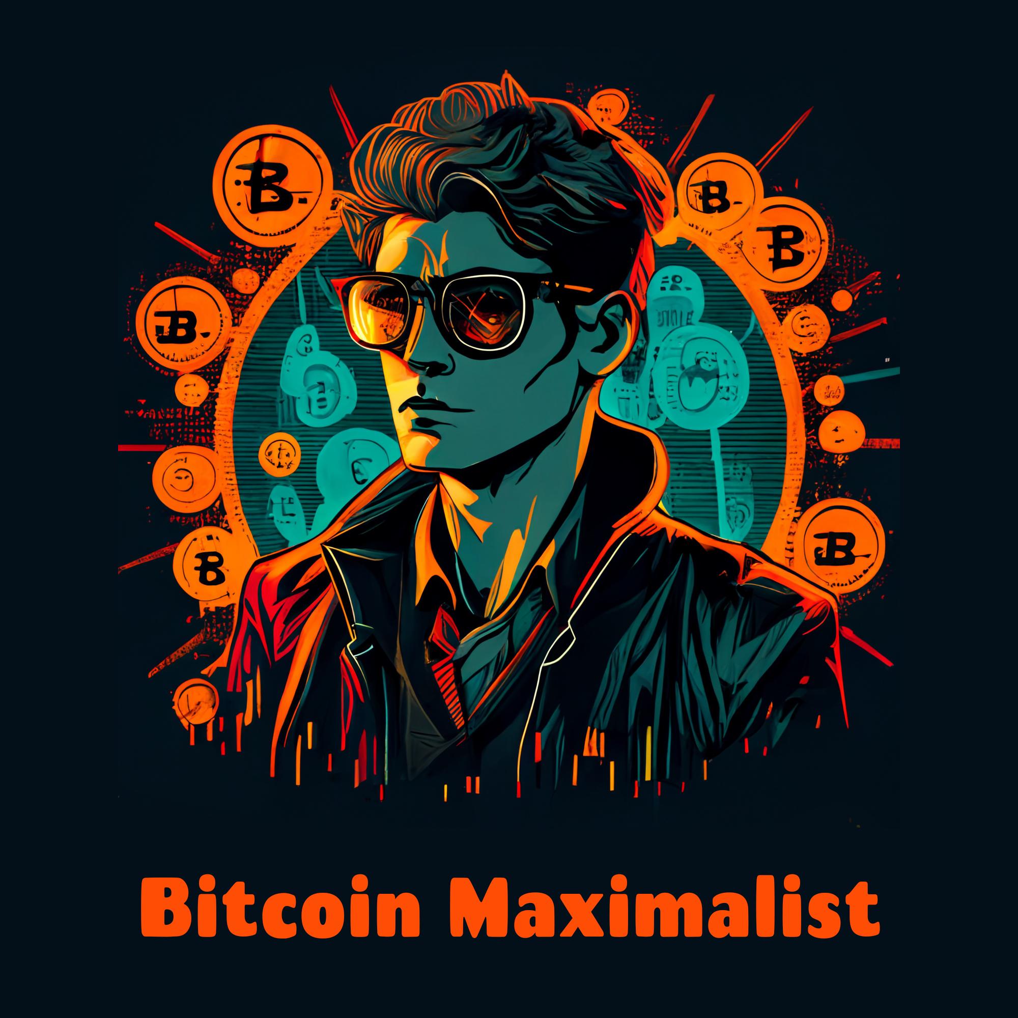 A cool man in dark glasses surrounded by bitcoins (Bitcoin Maximalist) NFT cruzo
