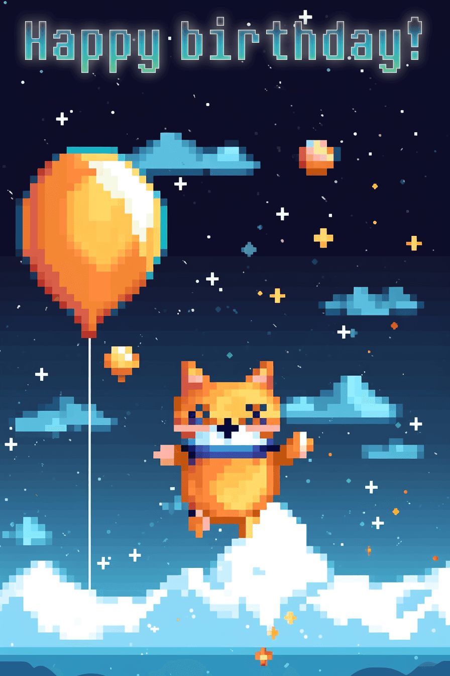 Pixel kitty with balloons NFT cruzo