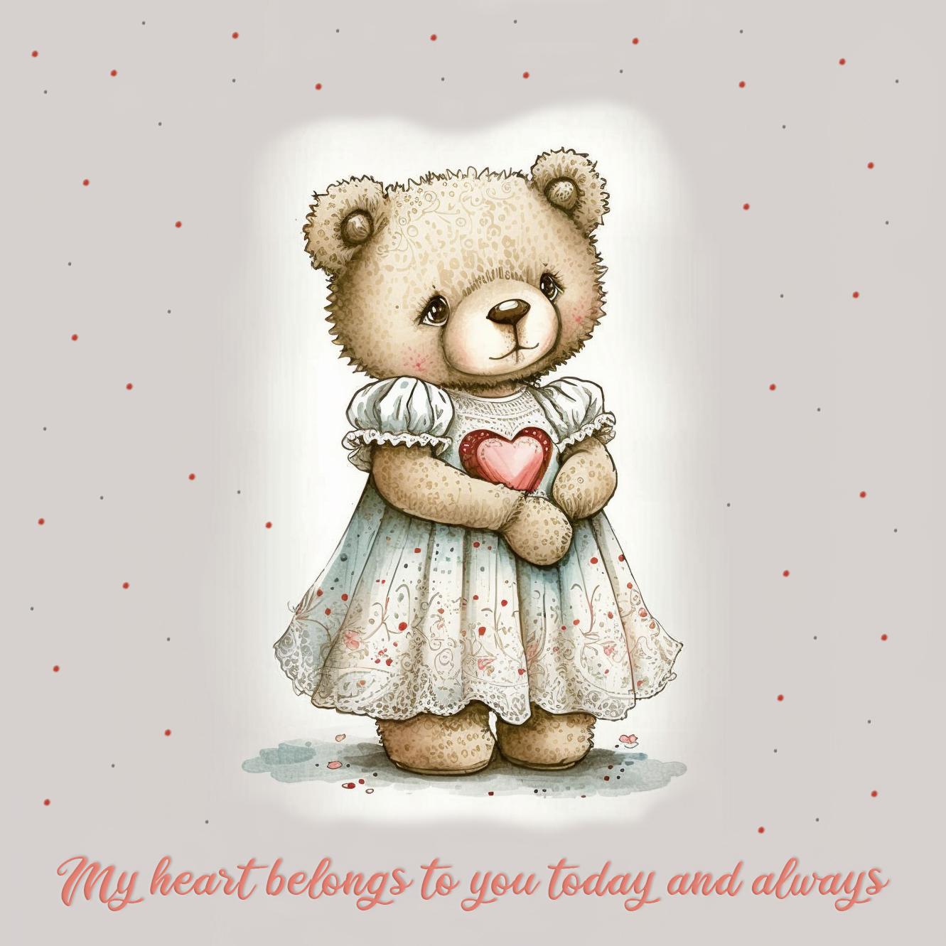 Valentine's day card with a teddy bear in a long dress NFT cruzo