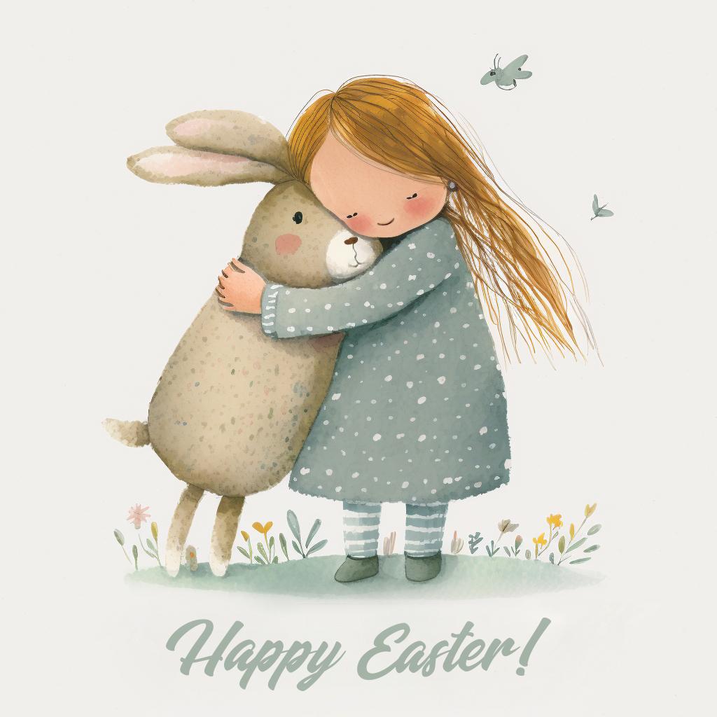 Happy Easter! Greeting Card with a Girl Hugging a Rabbit NFT cruzo