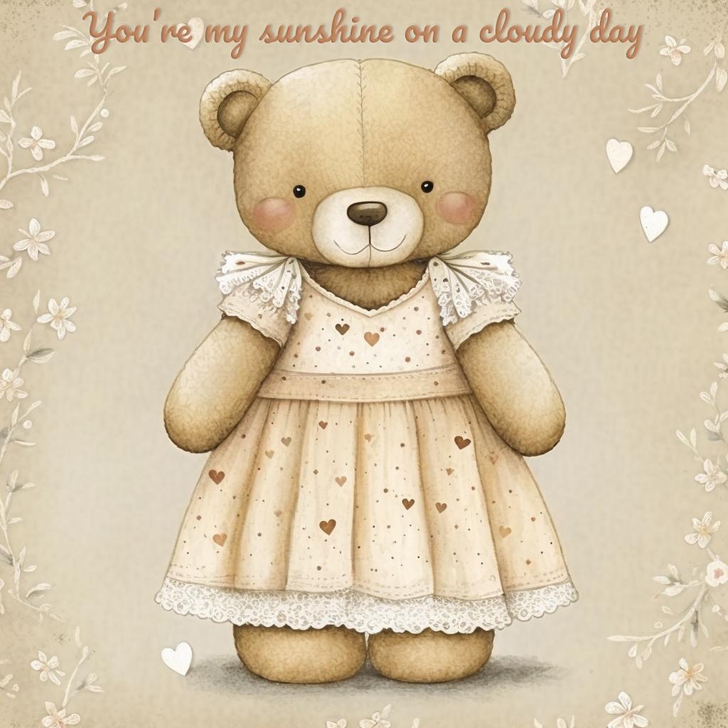 Valentine's day card with a teddy bear in a dress NFT cruzo